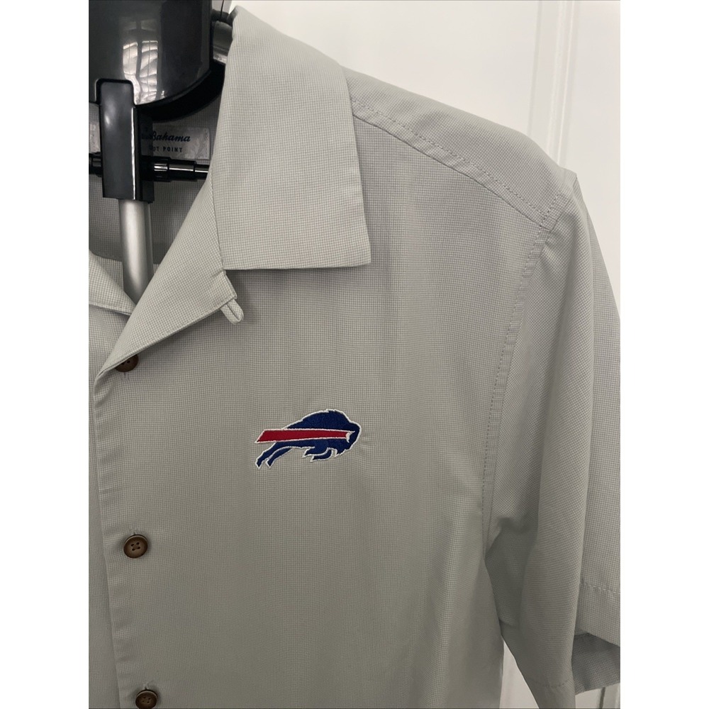 Tommy Bahama Buffalo Bills NFL Coconut Point Grey Camp Shirt Mens Medium Floral - Picture 3 of 9
